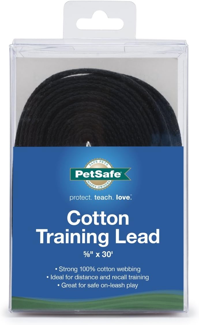 PetSafe Cotton Dog Training Lead - Great for Small, Medium and Large Breeds - 30 ft, 5/8" x 30', Black
