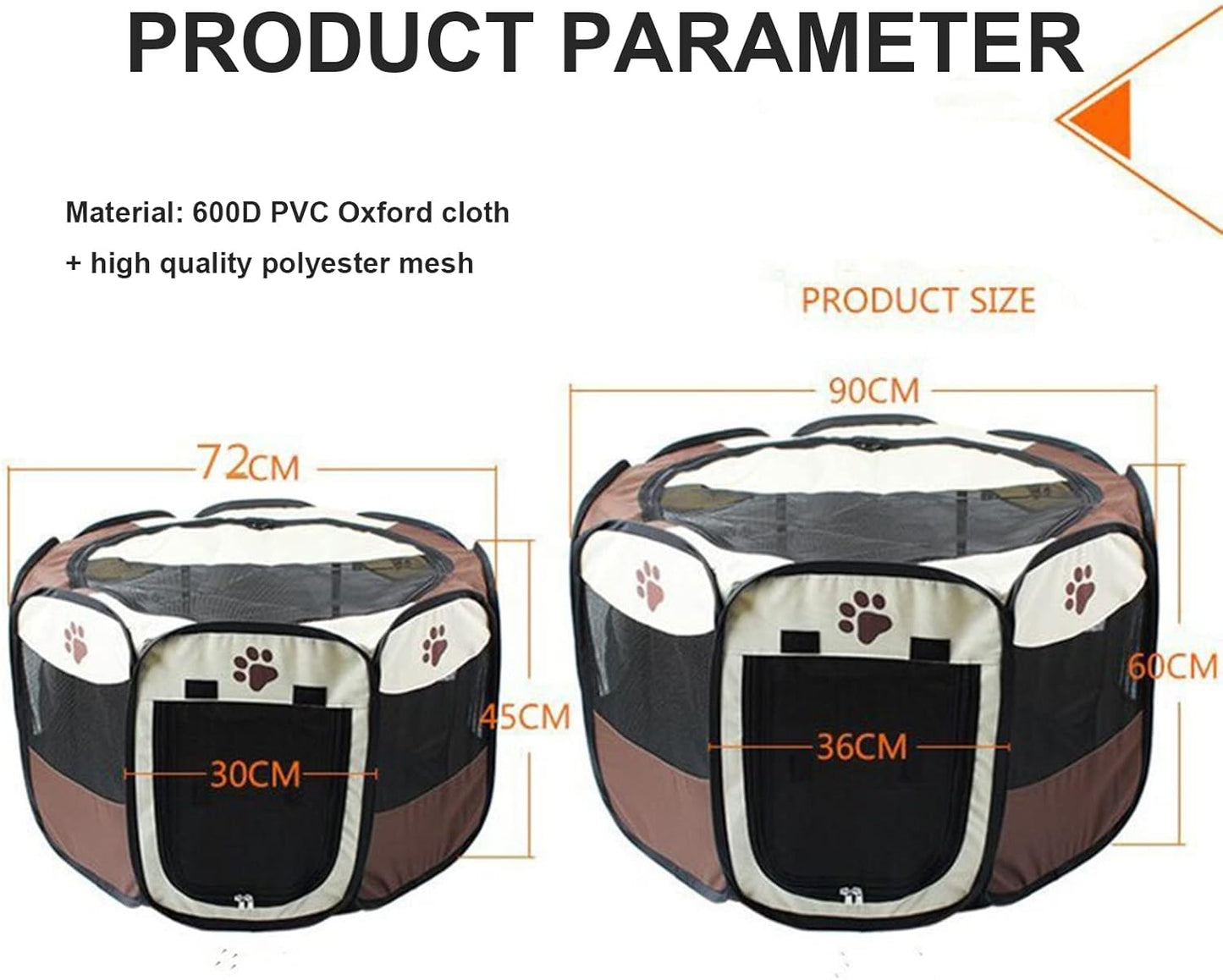 Foldable Dog Cat Playpens, Portable Dog Pen Indoor Outdoor, Air Playpen and Exercise Pen Pet Tent House Playground with Removable Shade Cover for Dogs & Cats,Brown,M
