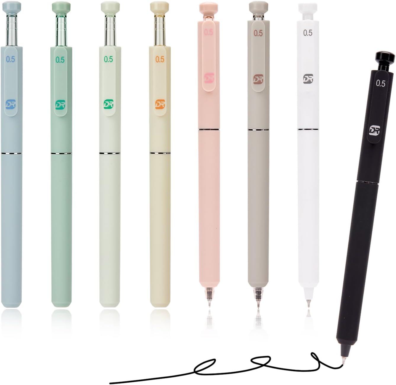 8Pcs Aesthetic Retractable Gel Pens, Quick Drying Fine Point 0.5mm Black Ink Pen, Extra Smoooth Writing Pens for Journaling, Note Taking, Cute Stationery School Office Supplies Gift for Women and Man
