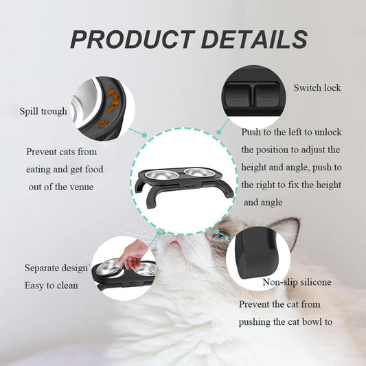 Elevated Dog Bowls, Raised Cat Bowl Stand Feeder with 3 Adjustable Heights, Durable Dog Food Bowl with 2 Stainless Steel Food and Water Bowls for Pets Puppy Medium Dogs Cats