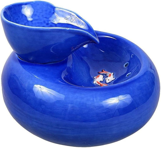 Fountain Ceramic Cat Drinking Water Fountain, 1.5 Liters Pet Water Fountains for Cats and Dogs, Electric Pet Water Dispenser with Quiet Pump Filters Pet Water Dispenser (Color : Blue) (White)