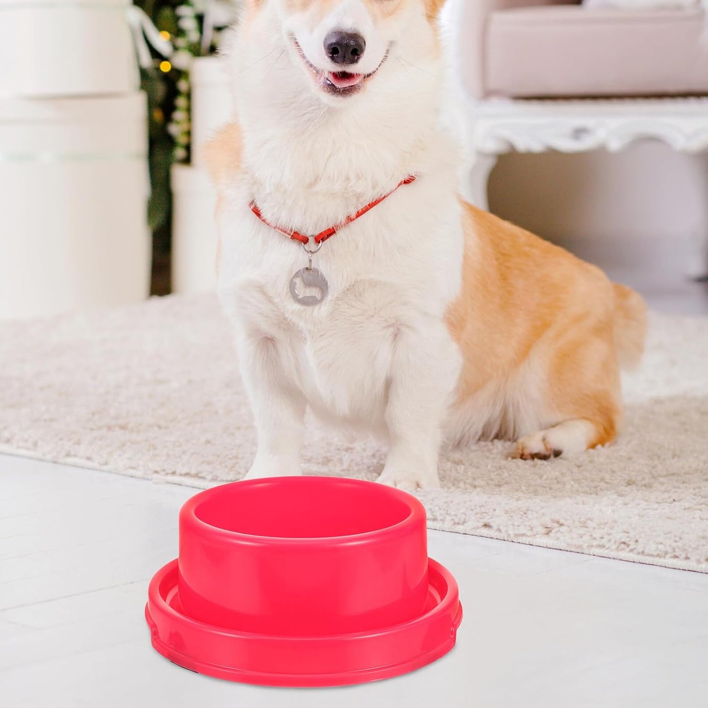 Milisten Dog Feeding Bowl Plastic Pet Feeder Red Round Dog Food Container Single Bowl for Puppies
