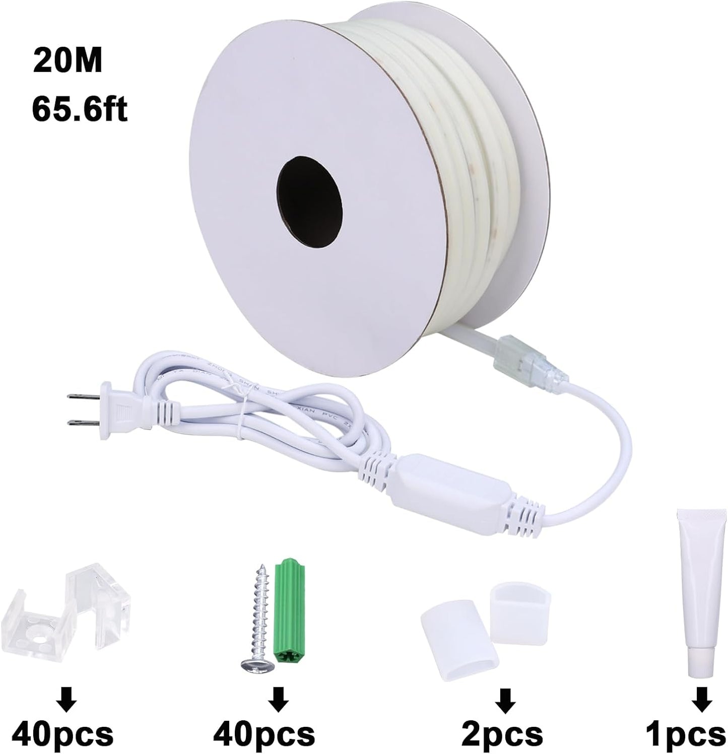 AC 110V COB LED Strip Lights Outdoor Waterproof 65.6ft, 6000K Cool White Super Bright 200W CRI 90+ LED Rope Light, IP65 Flexible Cuttable, for Bedroom Garden Commercial House