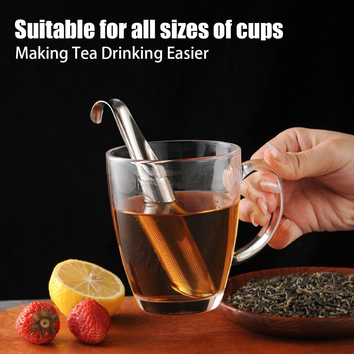 2PCS stainless steel tea filter mesh with hook handle, stainless steel tea diffuser, loose leaf tea infuser (2PCS)
