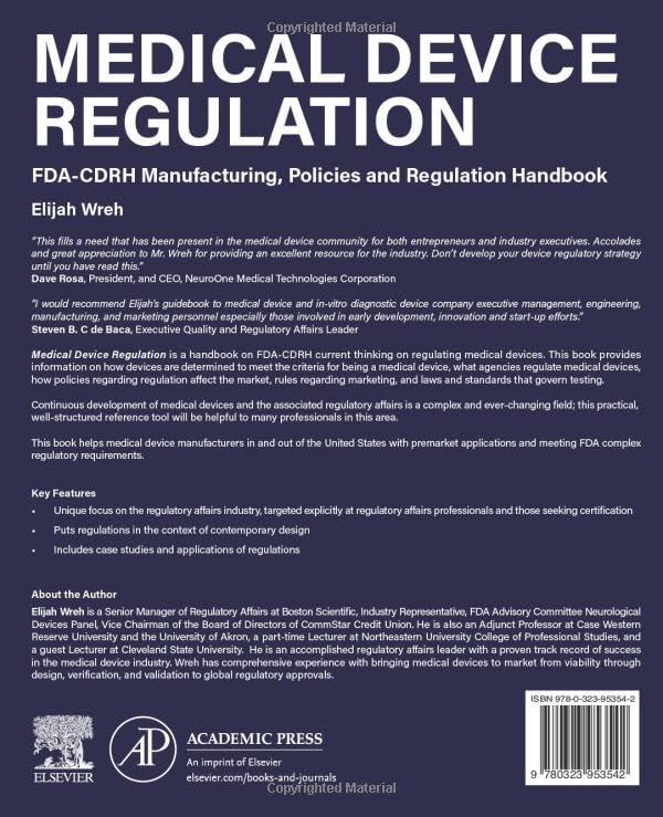 Medical Device Regulation: FDA-CDRH Manufacturing, Policies and Regulation Handbook