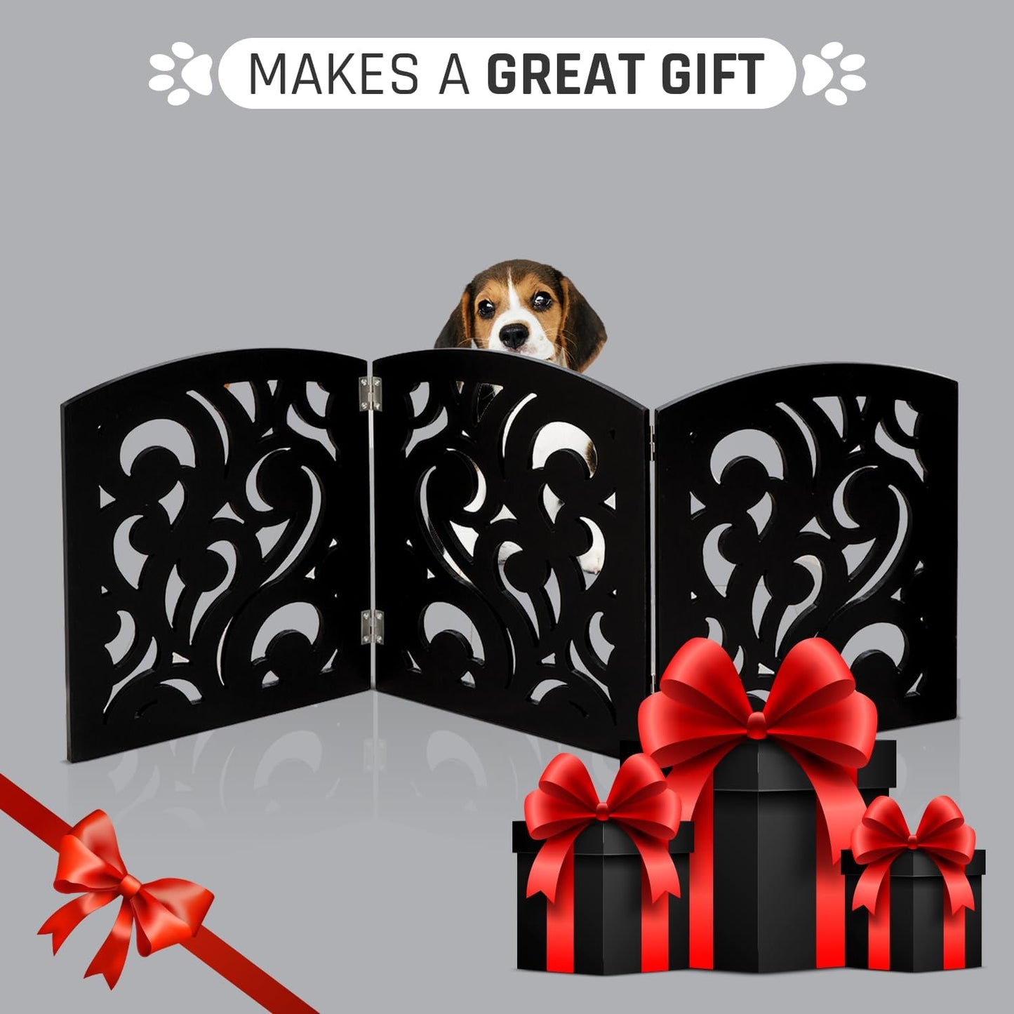Bundaloo Freestanding Dog Gate Expandable Decorative Wooden Fence for Small to Medium Pet Dogs, Barrier for Stairs, Doorways, & Hallways