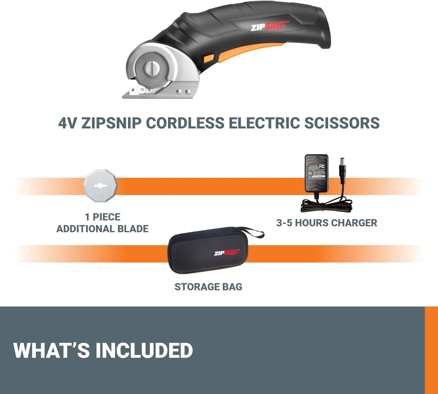 Worx Zipsnip Cordless Electric Scissors, Rechargeable Cardboard Box Cutter, 4V Powerful Fabric Scissors with 2 Safety Blades & Storage Bag WX082L.2