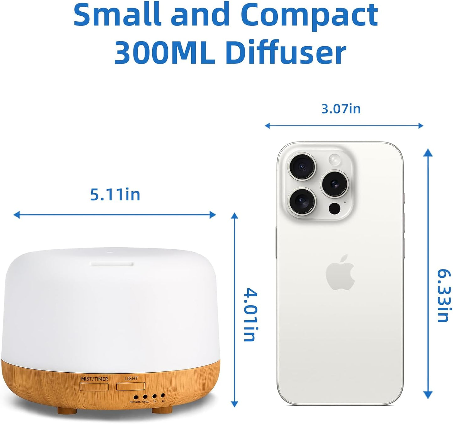 Aromatherapy Essential Oil Home Diffuser with Remote Control, 300ML Large Room Cool Mist Air Humidifier, 8 Hours Quiet Operation, Timer, 7 Colors LED Night Night,Suitable Home,Yoga.