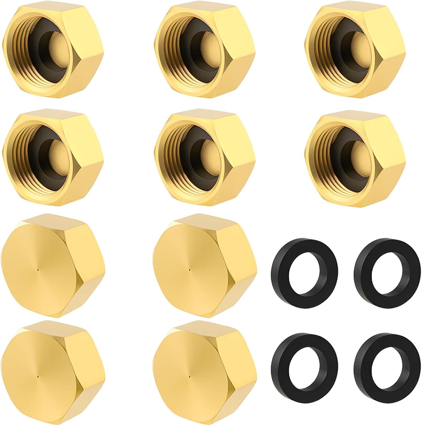 10 PCS 3/8'' Compression Valve Cap Fitting, Brass Cap with Sealing Washer, 3/8 Compression Fittings/Cap Washer/Plumbing Cap for Toilet Faucet, Dishwasher, Water Heater & Supply Line Shut Off Valve