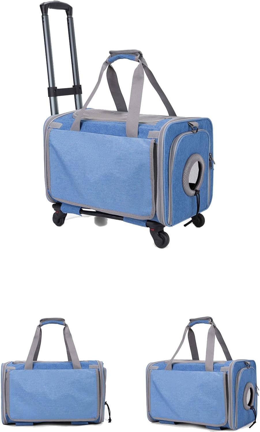 Airline Pet Carrier with Wheels - Large Mesh Ventilation, Privacy Cover & Detachable Wheels for Cats/Dogs Up to 30 lbs, TSA Approved