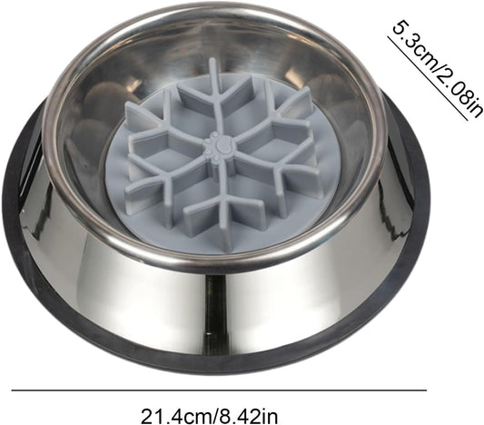 Anti Choking Dog Bowl, Slow Feeder Pet Dish, 1.2L Silicone Stainless Steel Feeding Bowl, Non Slip Pet with Raised Maze Design, Dog and Cat Eating Accessory with Easy Clean, Water Food Feeder