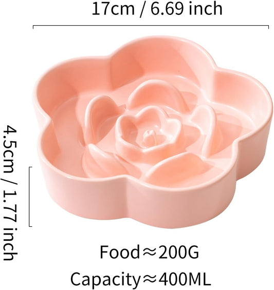 Slow Feeder Dog Bowl - Ceramic, Healthy Design for Small & Medium Dogs, Anti Gulping (Light Pink, Small)