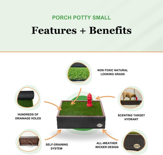 Porch Potty Artificial Grass Potty Pads for Dogs - Small Size 16x16x6 Reusable Potty Training Pad - Washable Pee Pads for Dogs - Unique Design - Instant Drainage -Quick Absorb - 2x2 Feet Grass Size