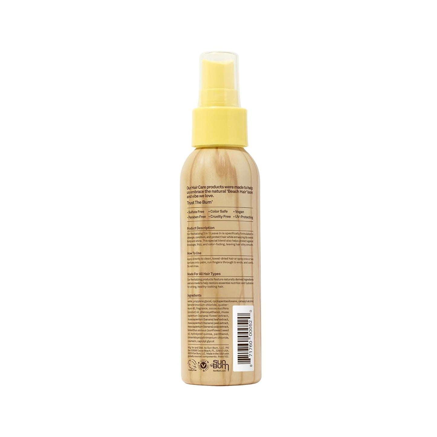 Sun Bum Revitalizing 3 in 1 Leave In Conditioner - Anti Frizz Detangler - Color Friendly with UV Protection - Enriched with Coconut Oil and Banana - 4 oz | Revitalizing, 3 in 1, Leave In Conditioner, Banana
