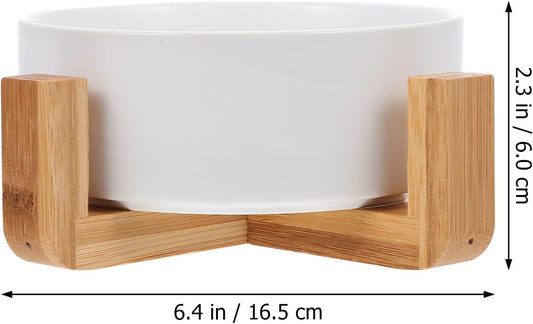 Milisten Ceramic Cat Bowls Elevated Pet Bowl with Wooden Stand Small White Raised Feeder for Cats Protecting Neck Spine Food and Water Dish