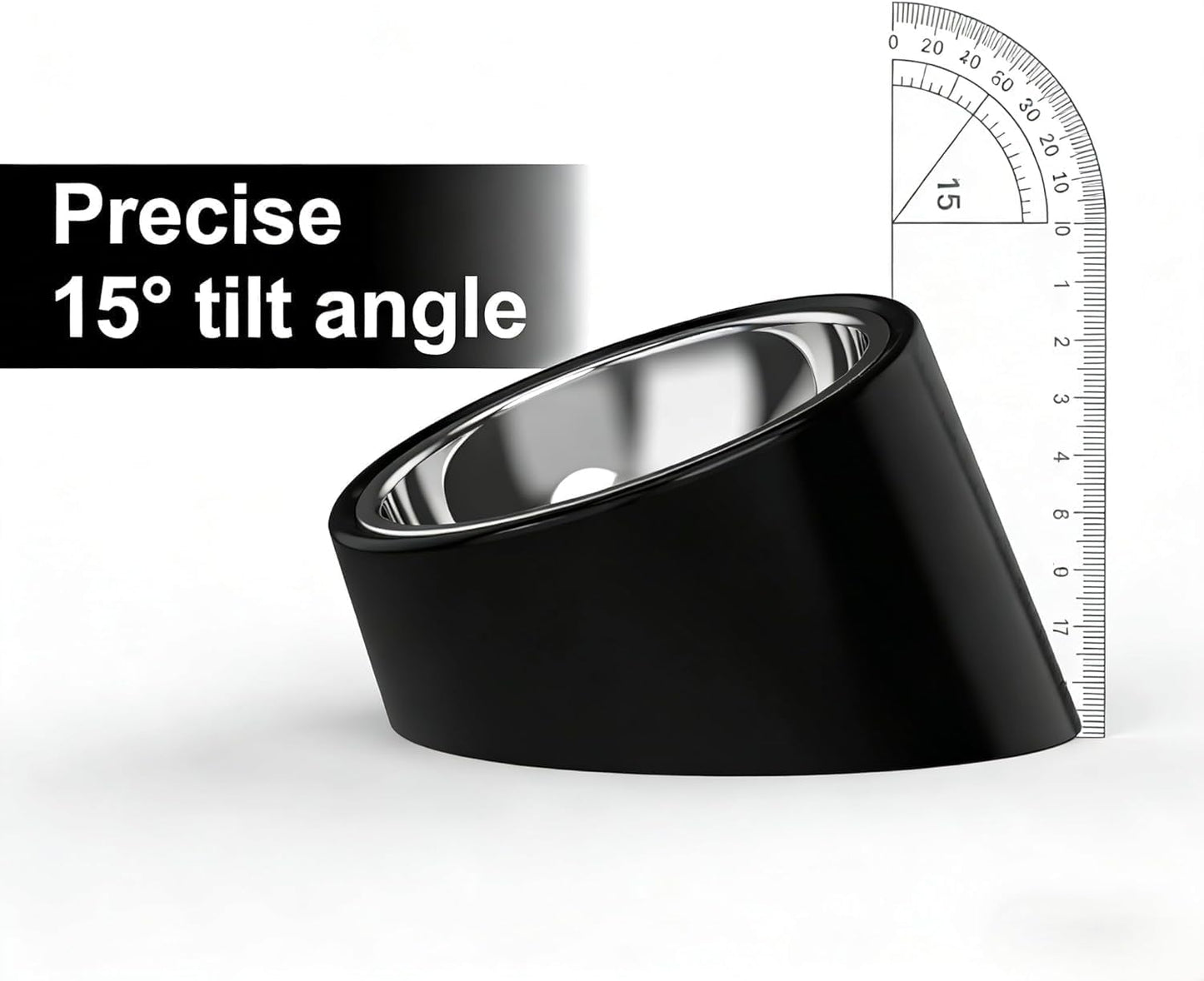 15° Tilted Elevated Dog Bowl, Non-Slip No-Spill Stainless Steel Pet Feeder, Detachable 2-in-1 Food & Water Dish for Medium Dogs (Like French Bulldog) and Cats, Anti-Choke, Black (Size M)