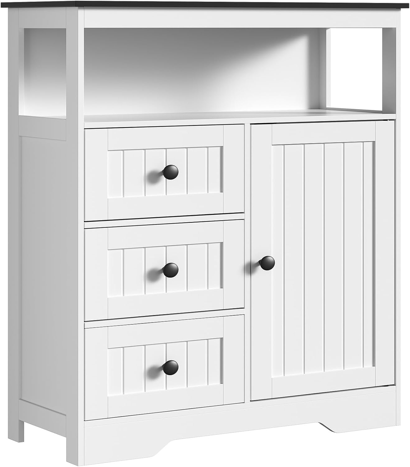 HOOBRO 28.3" Bathroom Storage Cabinet, Large Floor Cabinet, Freestanding Bathroom Storage Unit, 1 Cupboard and 3 Drawers, Adjustable Shelf, 28.3" L x 11.8" W x 37.8" H, White and Black