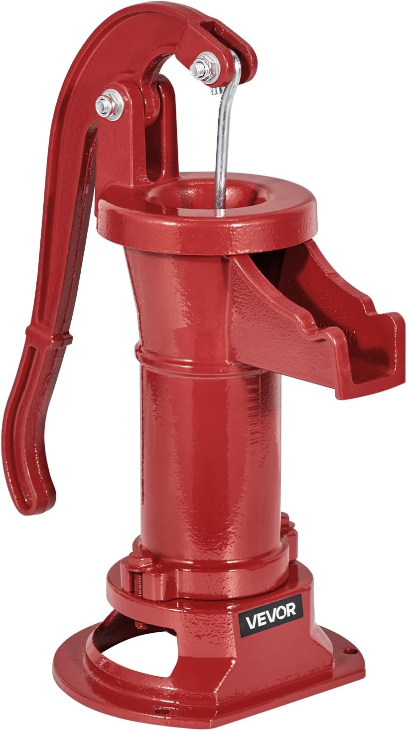 VEVOR Well Hand Pitcher Pump, 25 ft Maximum Lift, Antique Cast Iron Manual Hand Water Pump, NPT 1-1/4 in Connection, Easy Installation, Old Fashioned for Outdoor Garden, Pond, Backyard, Farm, Red