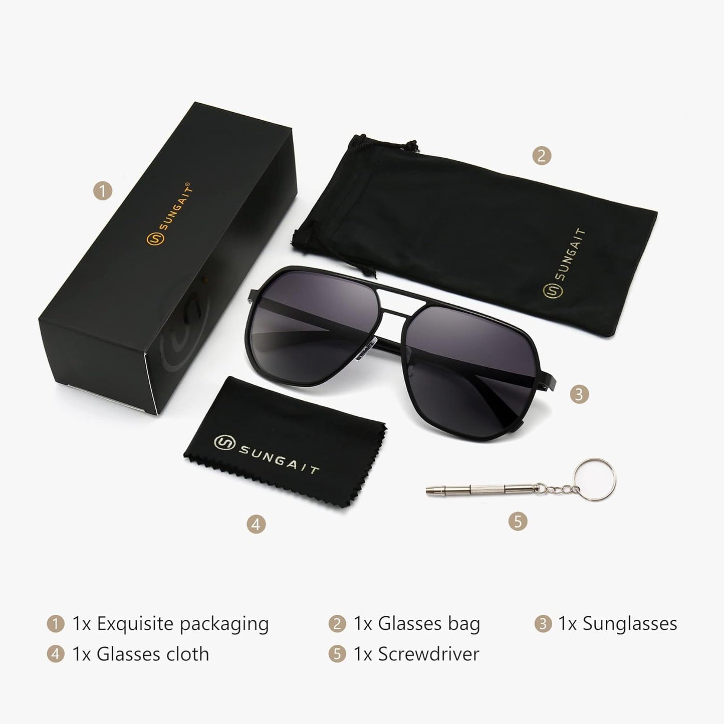 SUNGAIT Polygon Aviator Sunglasses for Men Polarized Trendy Square Sun Glasses Retro Pilot Shades UV Protection