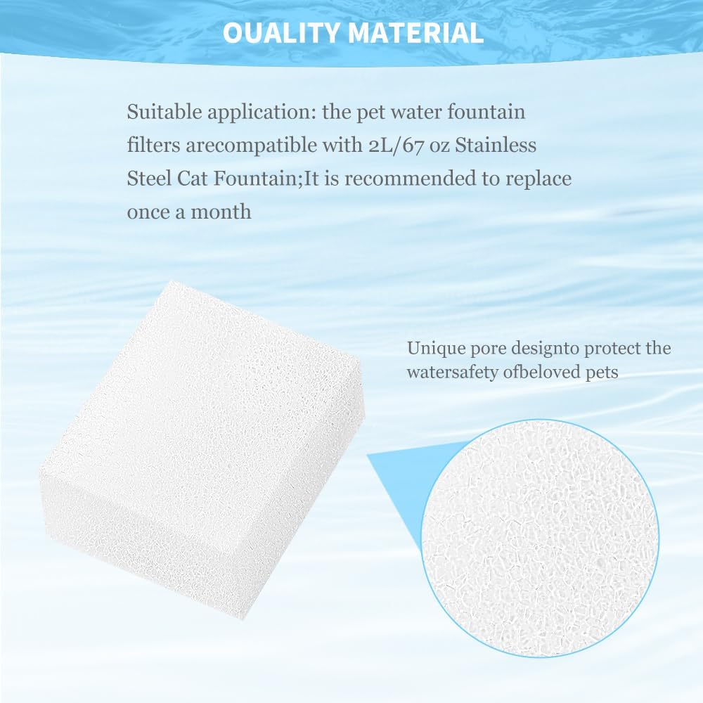 18 Pcs Cat Water Fountain Filter Pre Filters Sponge for 67oz/ 2l Pet Water Fountain Trimmable Foam Filter's for Dog Cat (White, 18 Sponges)