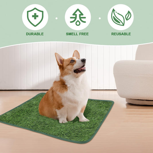 POPETPOP Reusable Dog Grass Pee Pad 23X18 Inch Artificial Lawn Mat for Indoor Outdoor Puppy Training Small Pets