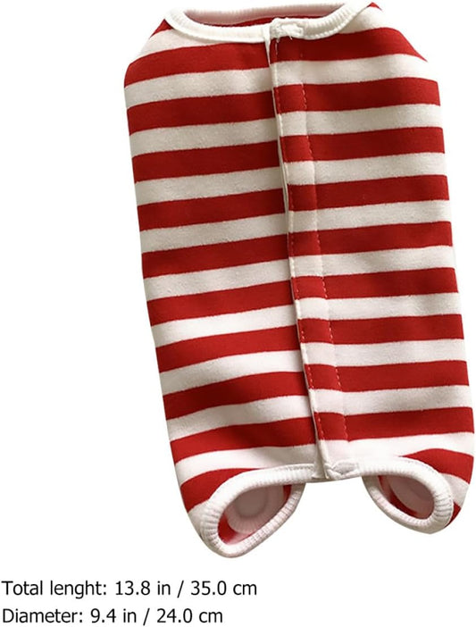 Milisten Pet Suit for Dogs, Striped Fleece Four-Legged Protective Surgery Vest, Wine Red S Size, Puppy Wear for Post-Surgery Wound Care
