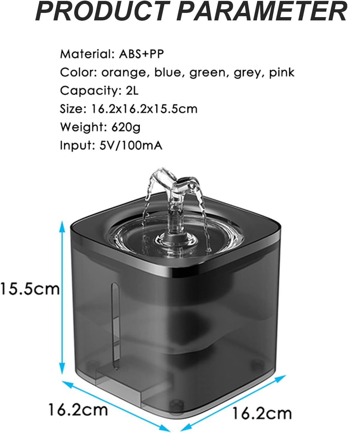 2L Cat Water Fountain, Visible Water Level Dog Water Drinking Dispenser with Dual Faucet Kit, Ultra Quiet Automatic Pet Bowl Fountain for Dogs Cats,Orange
