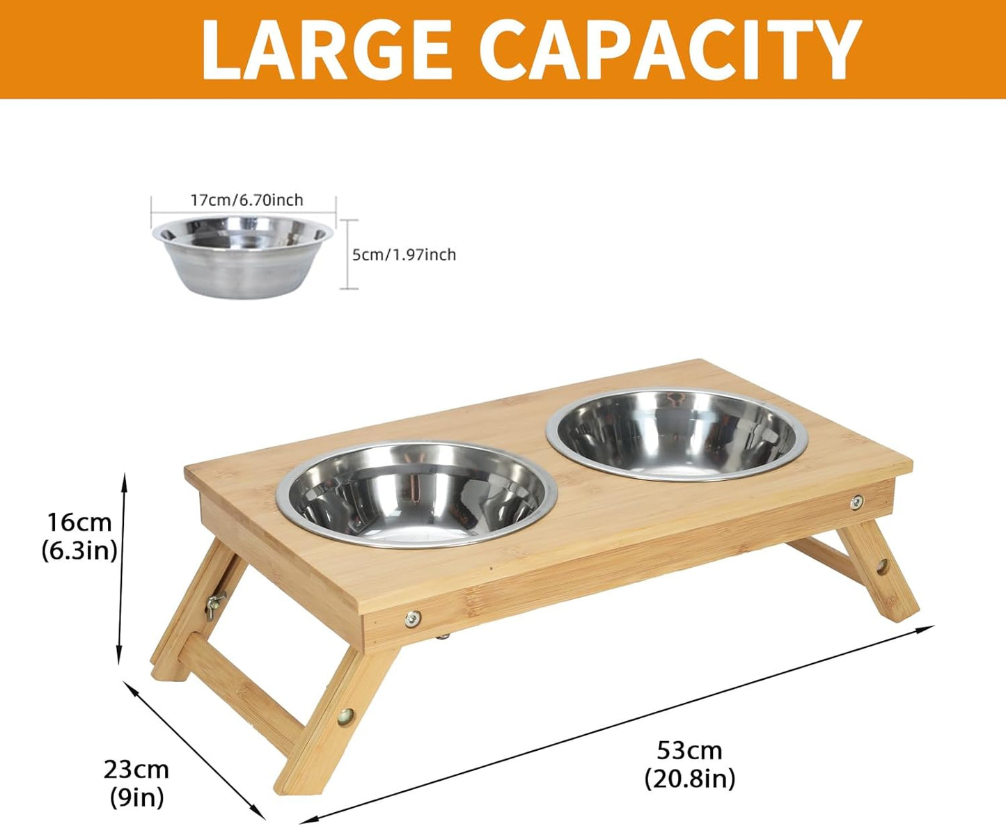 Dog Bowls Elevated,Adjustable Raised Cat Bowl Stand for Small Dogs and Cats Bamboo Pet Food Feeder with 2 Stainless Steel Dish Water Feeding Set