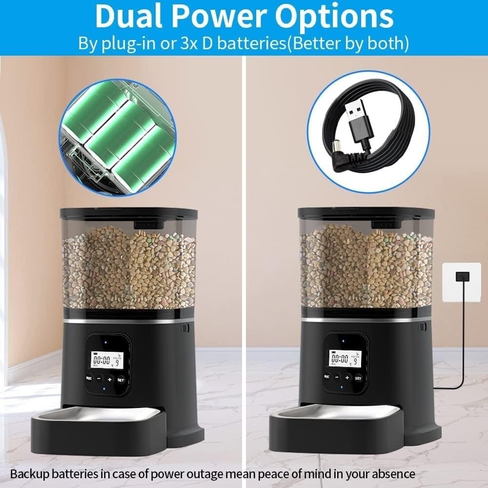 Pet fountain Automatic Feeders, 6L Programmable Feeder, Stainless Steel Bowl Pet Feeder for s and Dogs, Timed Food Dispenser, Auto Feeder, w/Voice Recorder, Detachable Hopper Pet water dispenser