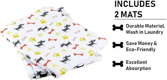 Washable Dog Training Pee Pads 2-Pack Large, Reusable Cloth for House Playpen Floor Waterproof, Leakproof for Whelping, Potty, and Crate Liner
