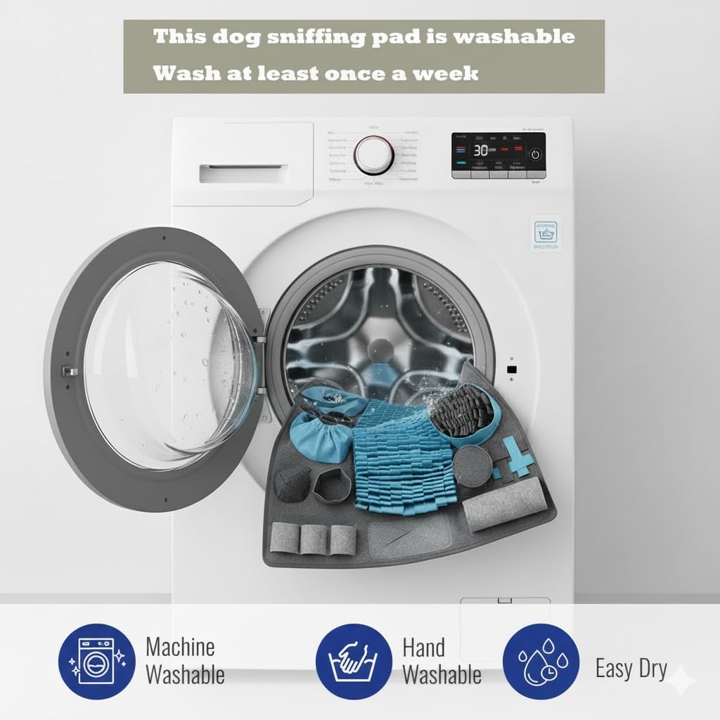 Snuffle Mat for Dogs, M Size Blue Interactive Dog Sniffing Pad, Non-Slip Puzzle Toy for Small Medium Breeds, Washable Foraging Mat for Boredom Anxiety Relief