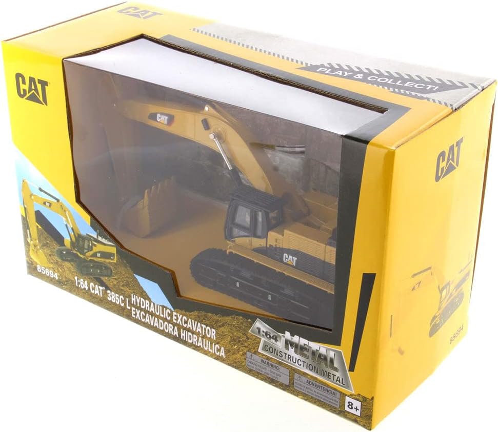 Diecast Masters 1:64 Caterpillar 385C L Hydraulic Excavator, Play & Collect Series Cat Trucks Construction Equipment | Scale Model Collectible 85694