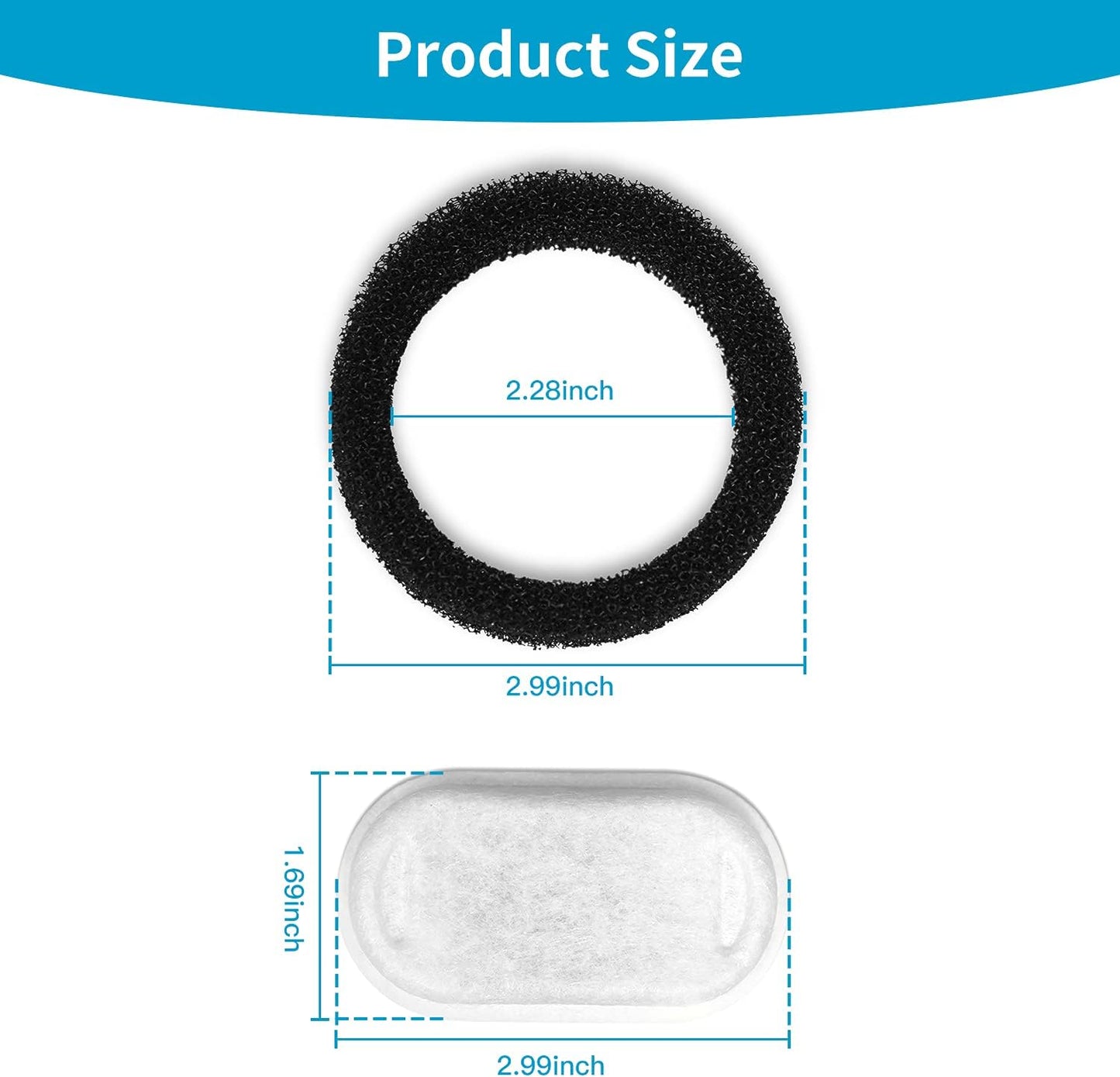 Cat Water Fountain Filters, Replacement Filters for 3.2L/108oz 2L/ 67oz Stainless Steel Pet Drinking Fountains (12 Carbon Filters + 12 Sponges)