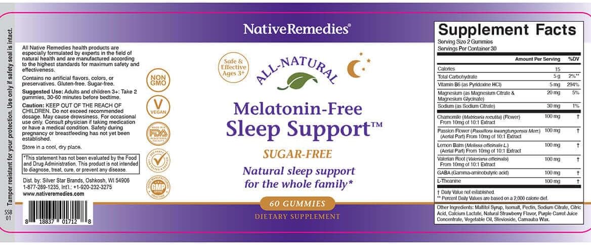 Native Remedies Melatonin-Free Sleep Gummies – Sugar-Free Herbal Formula with GABA, Magnesium, L-Theanine & Valerian – Sleep Aid Natural Support for Adults - 60 Calm Gummy Vitamins