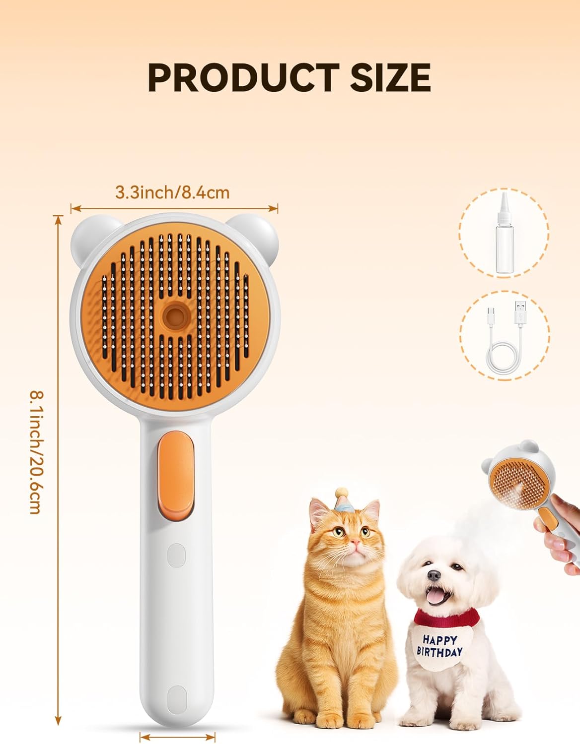 Pet Steam Brush for Dogs & Cats, Brushes for Indoor Cats with Release Button, Dual Speed Spray USB Rechargeable Grooming Supplies, Dog Brush for Shedding Suitable for All Long- and Short-haired Pets