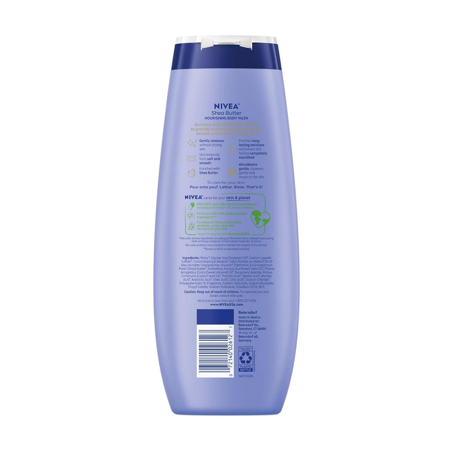 NIVEA Nourishing Shea Butter Body Wash with Nourishing Serum, Moisturizing Body Wash for Women, Enriched Provitamin B5 and Vitamin E, 20 Fl Oz Bottle