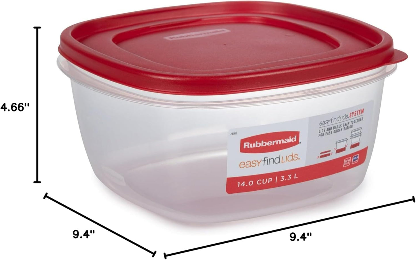 Rubbermaid Easy Find Lids Food Storage Container, 14 Cup, Red 2 Pack