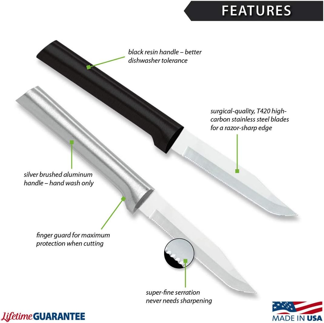 Rada Cutlery Serrated Regular Paring Knife (R142), 3.25" Stainless Steel Fine-Serrated Blade, Silver Handle, Pack of 2