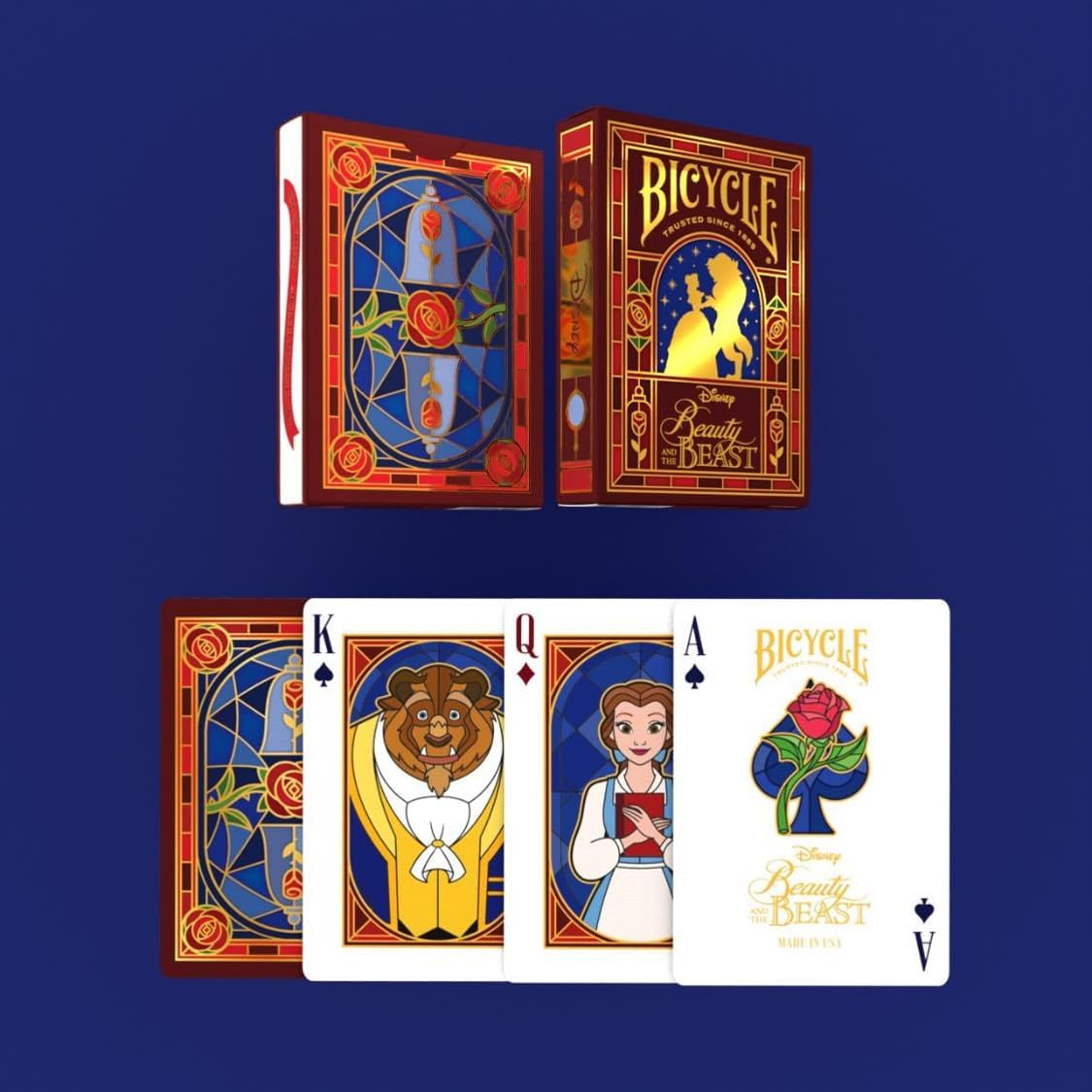 Bicycle Disney Beauty and the Beast Playing Cards – Premium Belle & Beast Deck, Enchanted Rose Collectible Cards for Classic Games, Magical Disney Gift for Kids & Adults