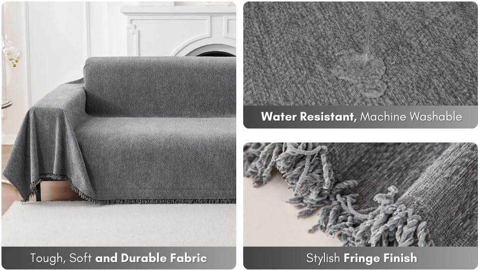 Couch and Sofa Covers with Pet Hair Removal Tool Included, Universal Size Throw Blanket, Couch Cover for Dogs Washable, Seat Covers, Sofa Furniture Protector.