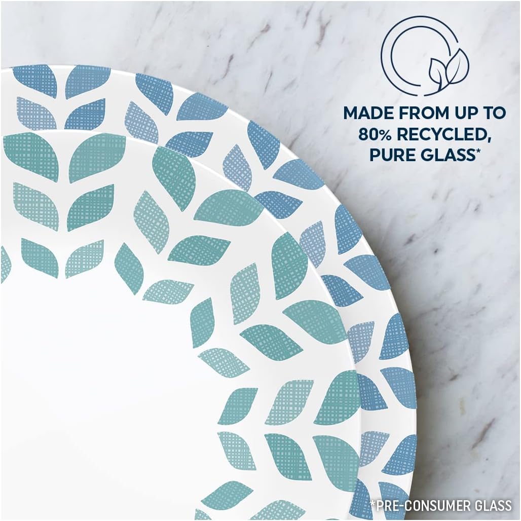 Corelle Vitrelle Glass Dinnerware Set, Chip & Crack Resistant Triple Layer Glass, 12-PC Dinnerware Set, Northern Pines