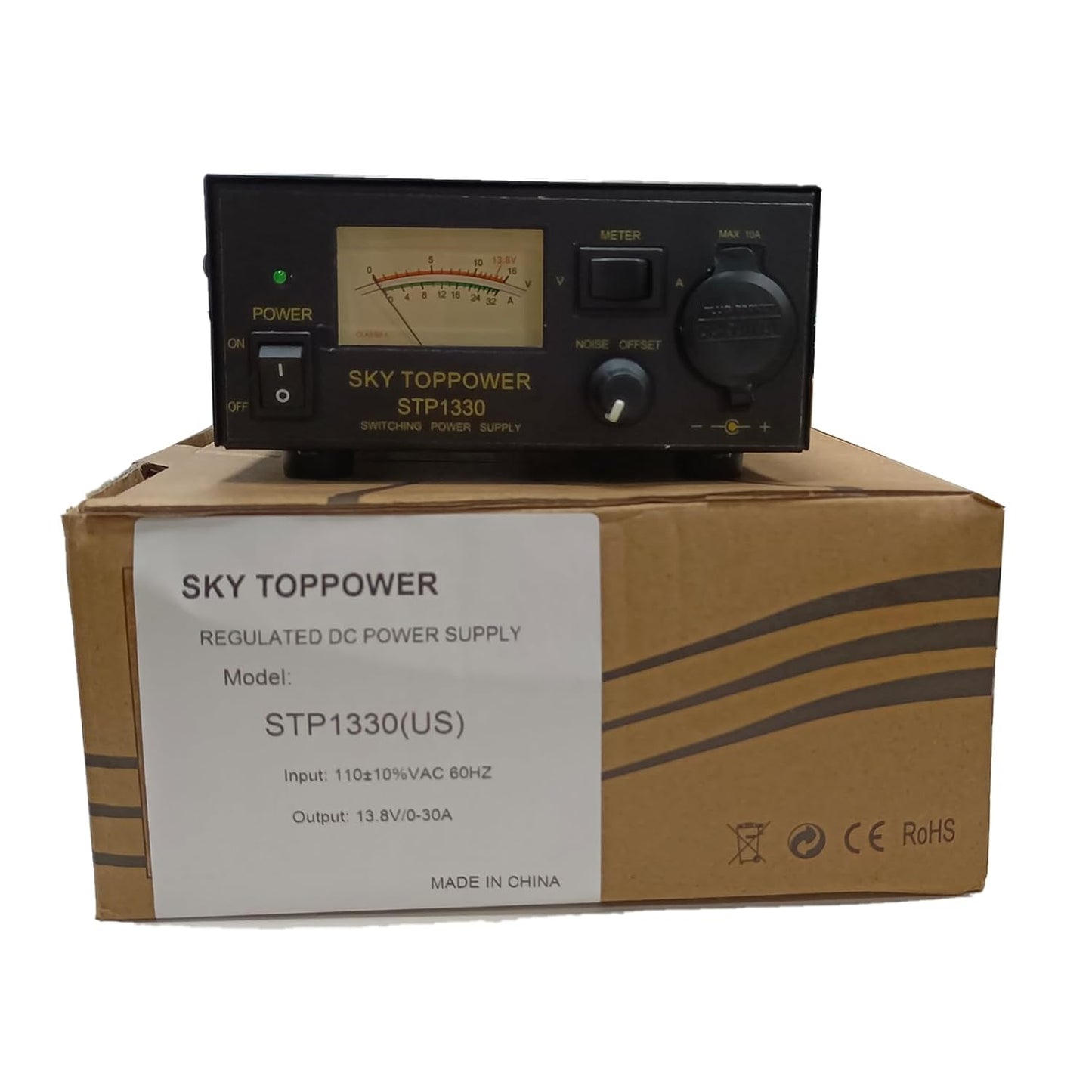 13.8V 30A Power Supply for Ham Radio - AC to DC Converter with Cigarette Lighter Socket & Cooling Fan, STP1330 (SKY TOPPOWER)