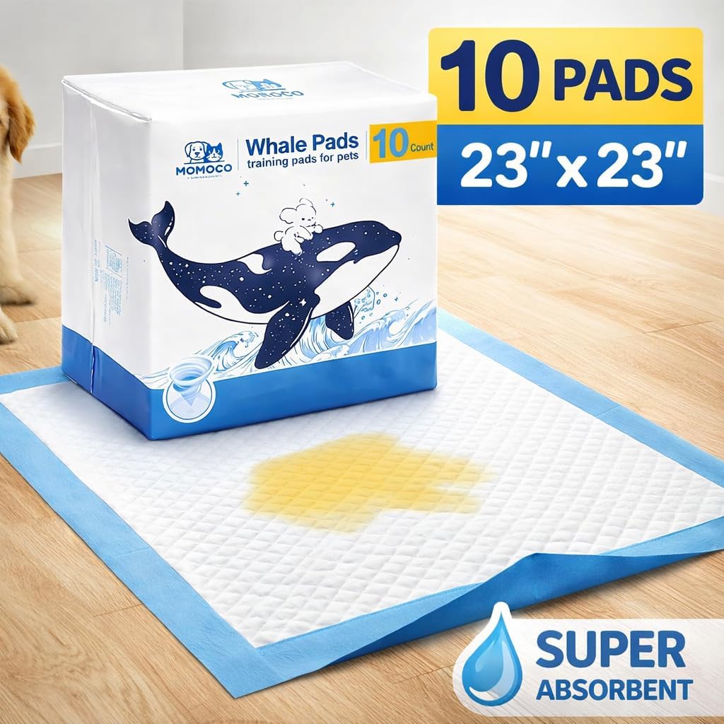 MoMoCo Whale Pads Puppy Pads 10 Pack, Portable Travel Dog Pee Pads, Ultra Absorbent & Leak-Proof, Ideal for Trips, Car, Hotel & Emergency Use