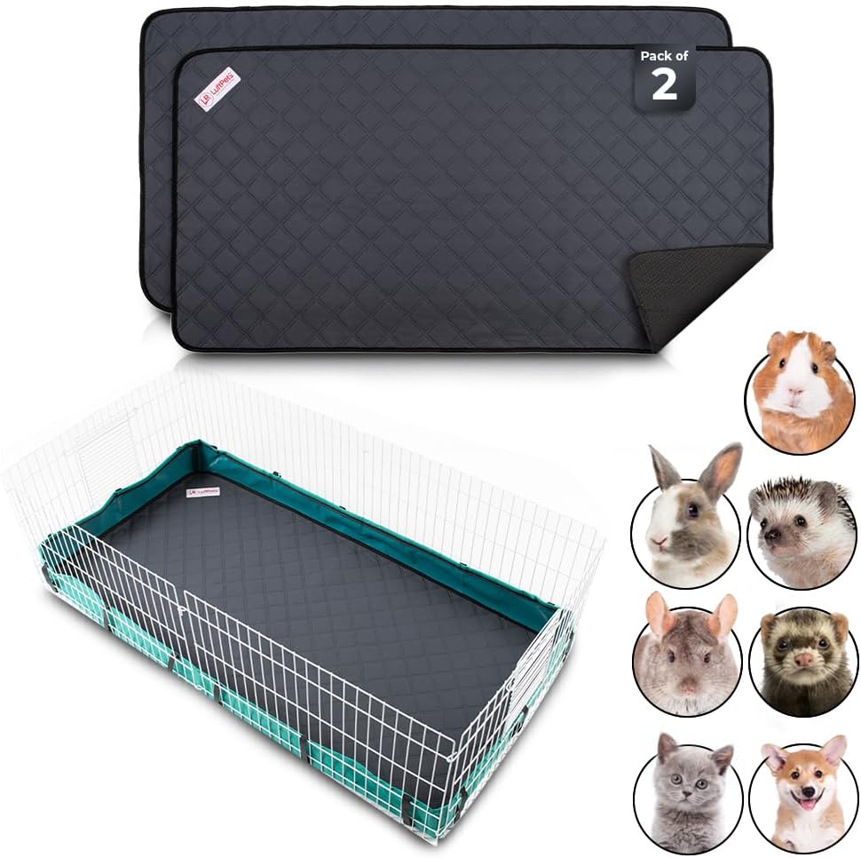 Washable Rabbit & Guinea Pig Cage Liner & Bedding for Midwest (24"x47"), 2 Pack, Easy to Clean Unlike Fleece, Waterproof, Absorbent, Non-Slip Pee Pad, Reusable Bunny Mat for Small Animals