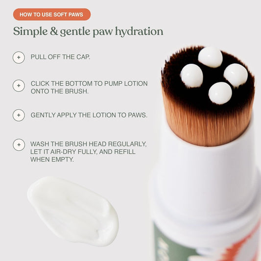 Dandylion Soft Paws Paw Lotion with Brush | Fragrance-Free Dog Paw Moisturizer for Itchy, Dry, Cracked Dog Paws | pH-Balanced | 0.6 fl oz