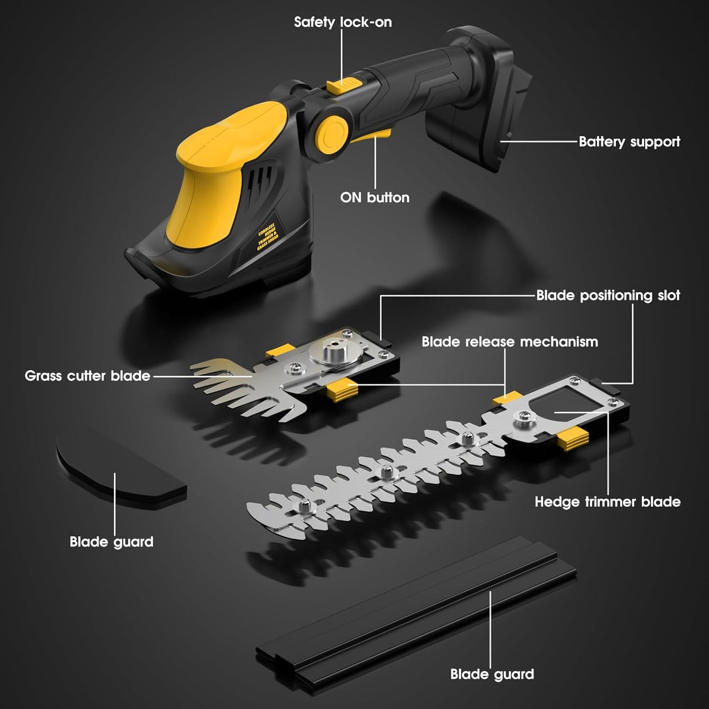 Hedge Trimmer Cordless for DEWALT 20V MAX Battery, 1200RPM Grass Trimmer Electric Hedge Trimmer, 2 in 1 Design, Perfect for Yard, Garden, and Lawn Care(Battery Not Included) (Yellow)