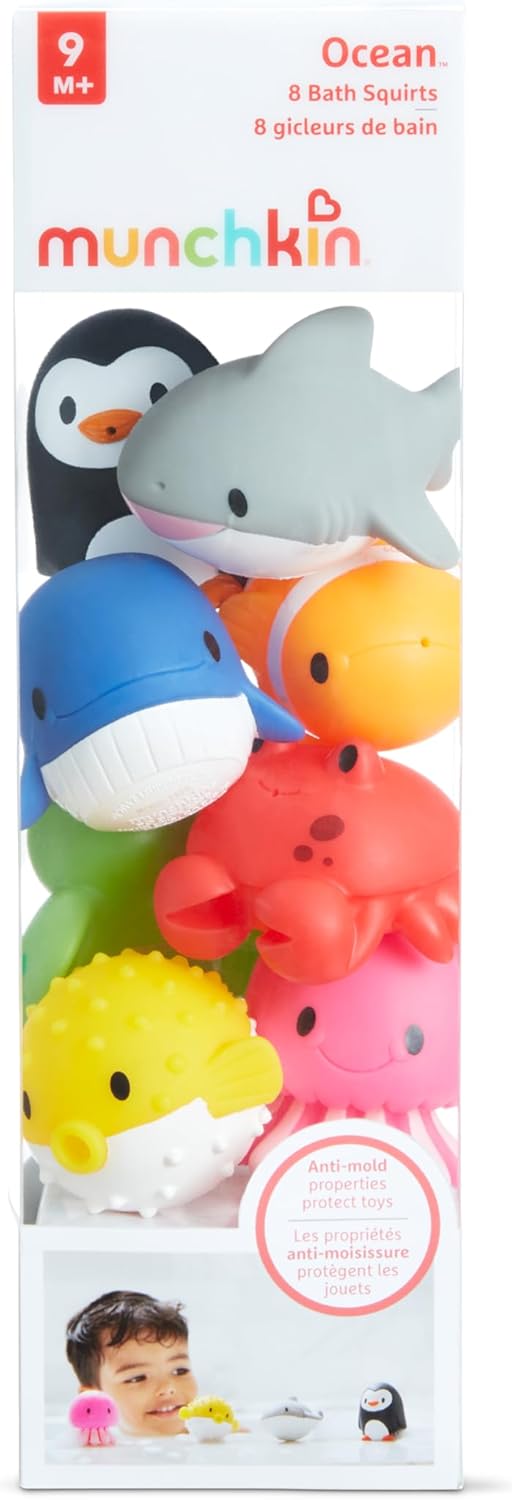 Munchkin Baby Bath Toy Squirts for Babies and Toddlers 9 Months and Up, Ocean Sea Animals Squirters, 8 Pack