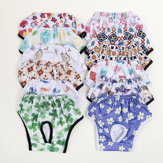 Dog Diapers for Female Dogs, Washable Reusable Pet Physiological Pants with Cute Prints, Period and Heat Protection for Small Medium Large Dogs-4PCS(B,XL)(#A,S)