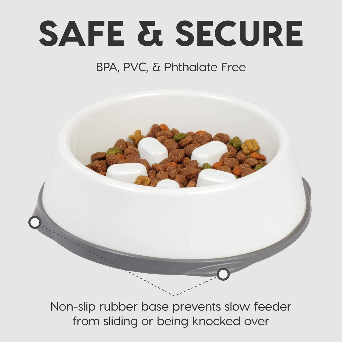 IRIS USA 2-Cup Slow Feeder Bowl, Anti-Choking & Anti-Slip Puzzle Dish for Healthy Digestion, Long Snout Dogs & Cats, BPA & PVC-Free, White/Gray