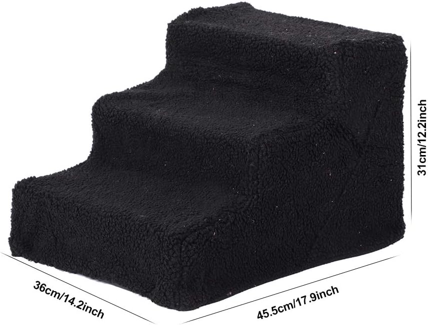 ZJchao Pet Stairs Dog Stairs Pet Ramp Pet Steps Sturdy Durable 3 Steps Ladder for High Bed Sofa with Removable Plush Cover White Beige Black (White)